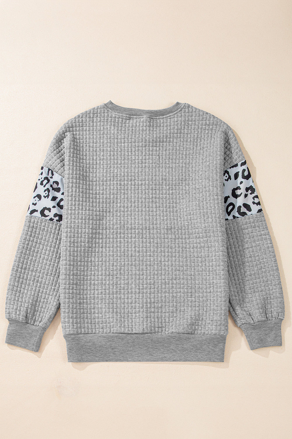 Gray Leopard Quilted Patchwork Crew Neck Sweatshirt