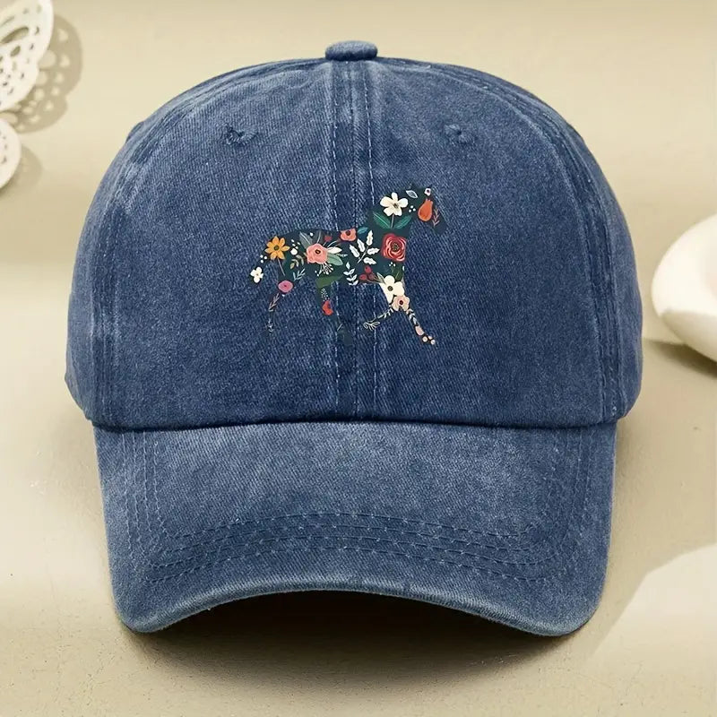 Horse Floral Print Ball Cap