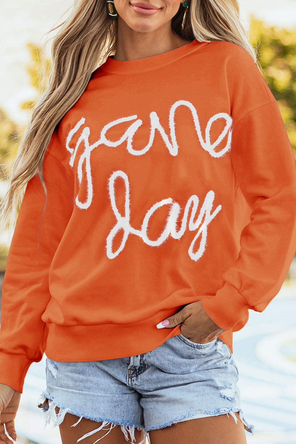 White Tinsel Game Day Drop Shoulder Graphic Sweatshirt