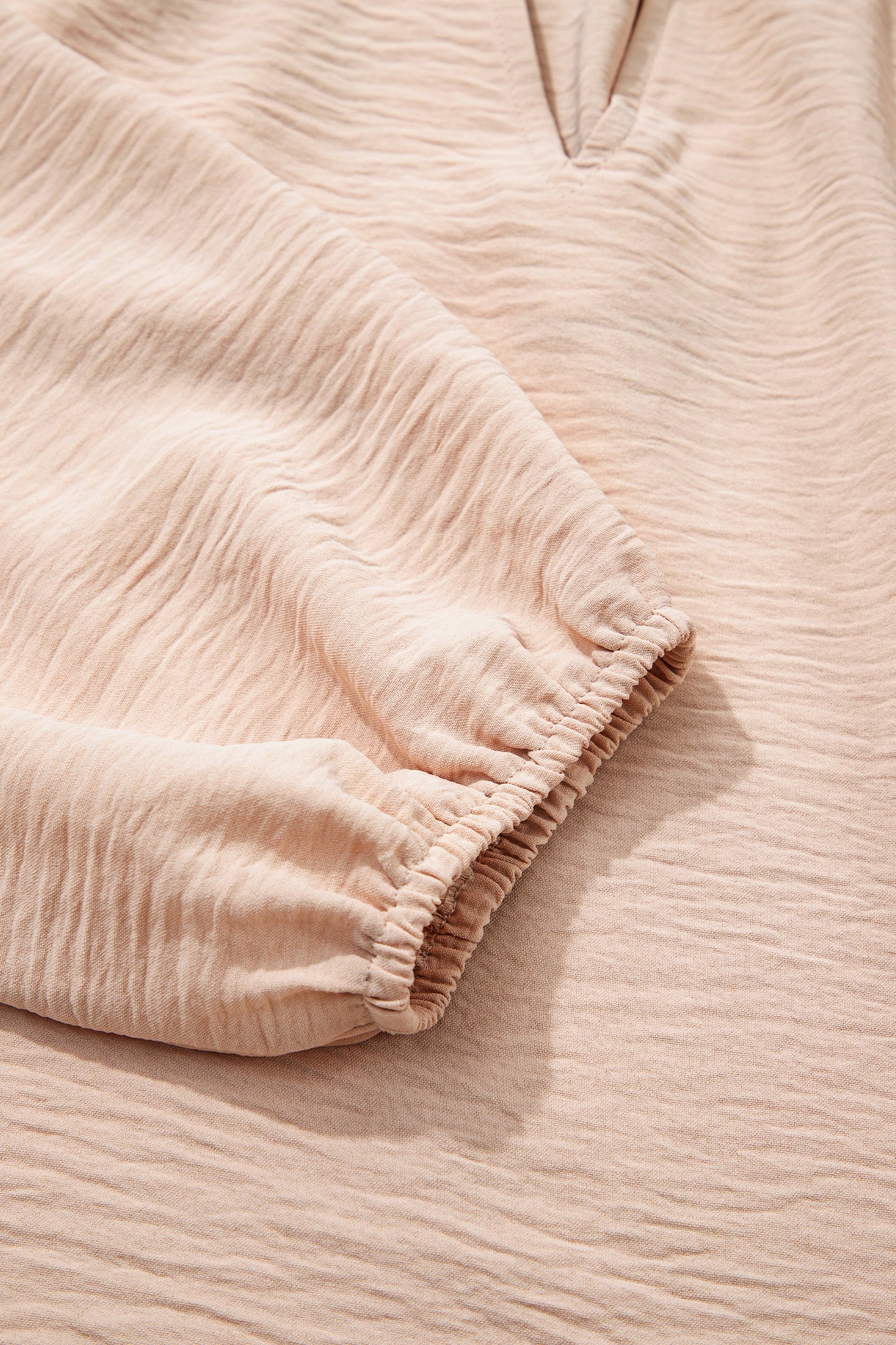 Parchment V Neck Gathered Cuff Three Quarter Sleeve Blouse