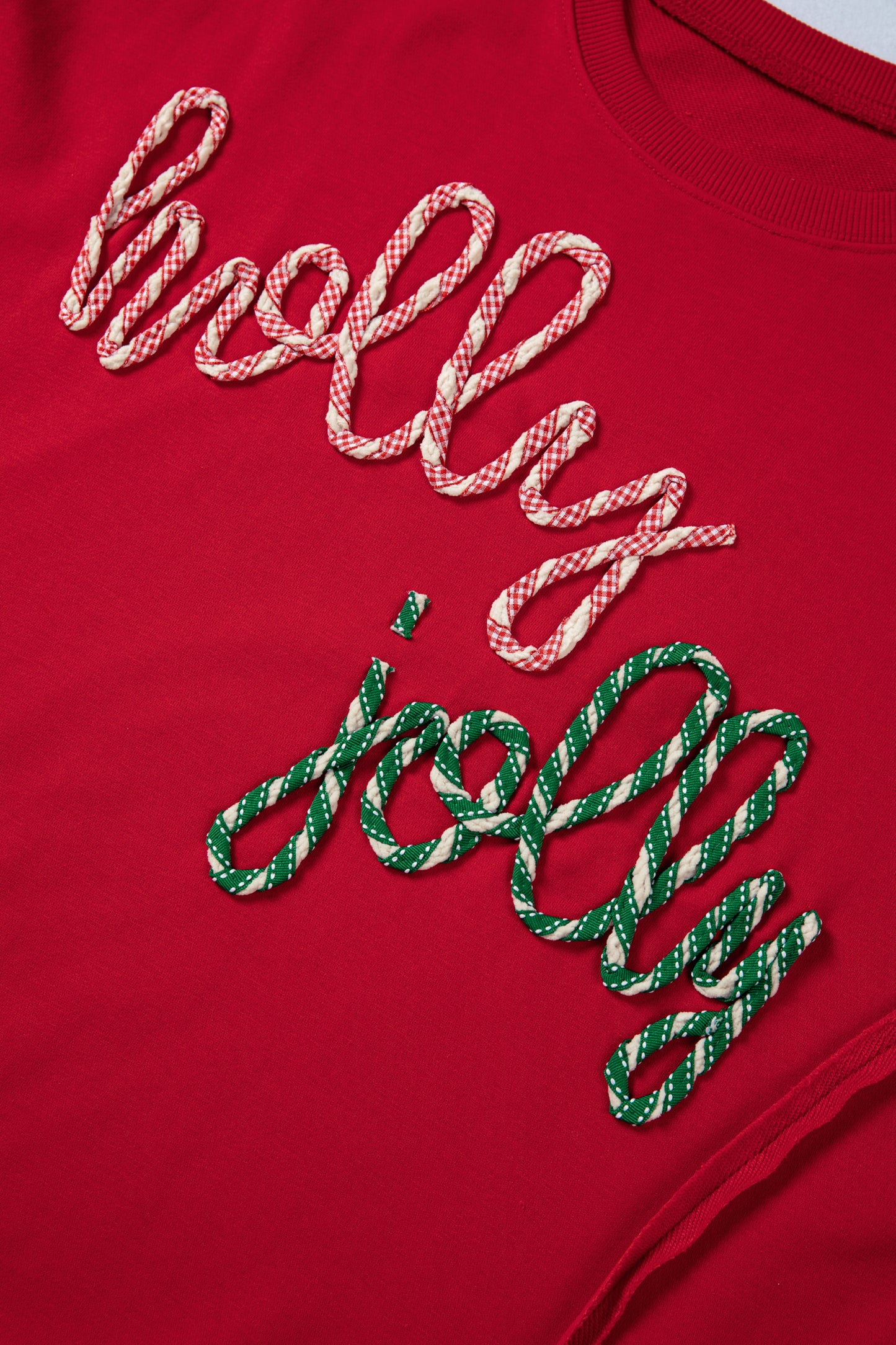 Racing Red Holly Jolly Embroidered Graphic Baggy Sweatshirt