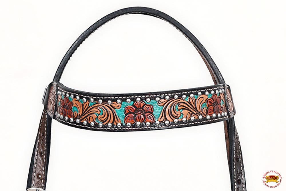 Western Horse Headstall Breast Collar Leather Brown