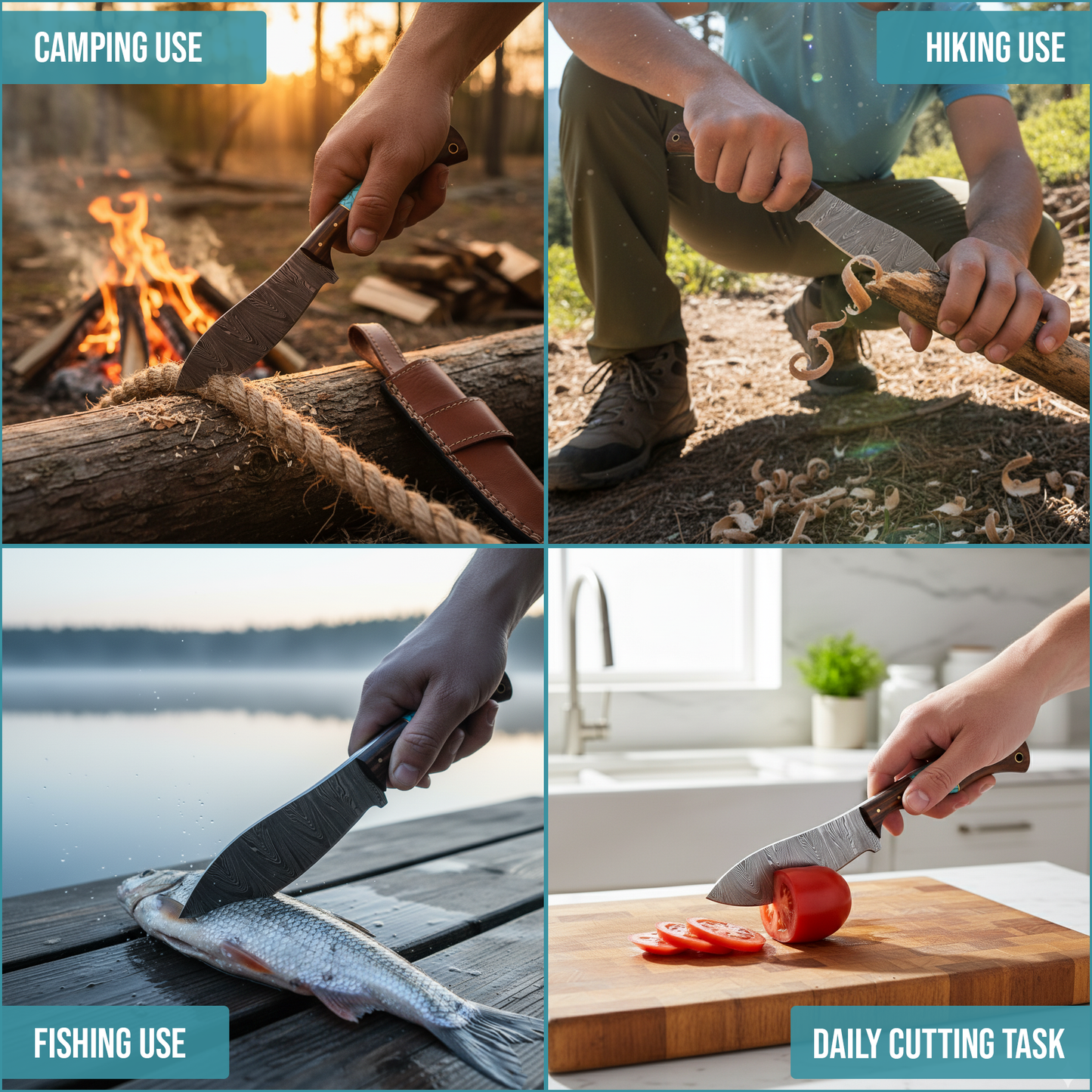 8.5' Handmade Damascus knife with leather sheath