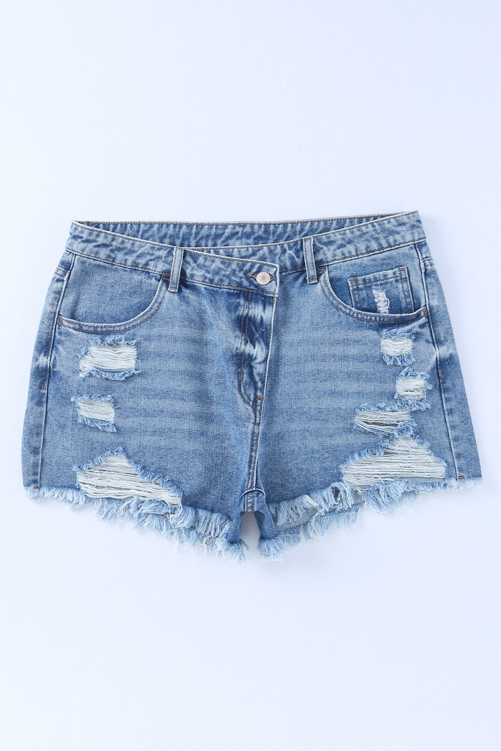 Pink High Rise Crossover Waist Denim Shorts