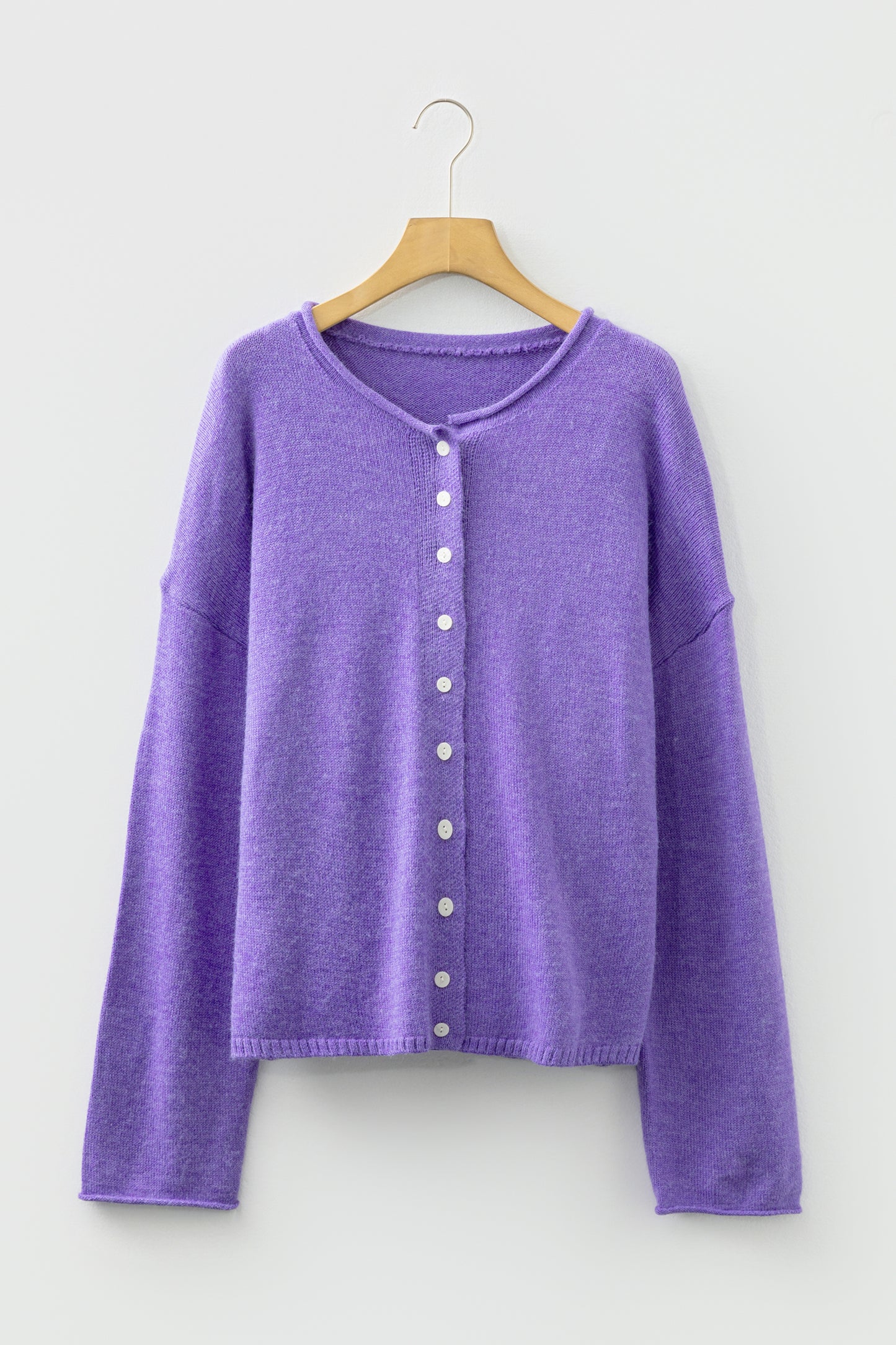 Bright Green Solid Color Knit Button Drop Shoulder Sweater Cardigan