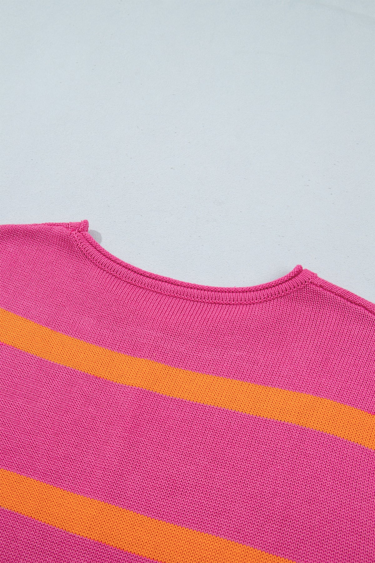 White Stripe Knit Western Short Sleeve Sweater