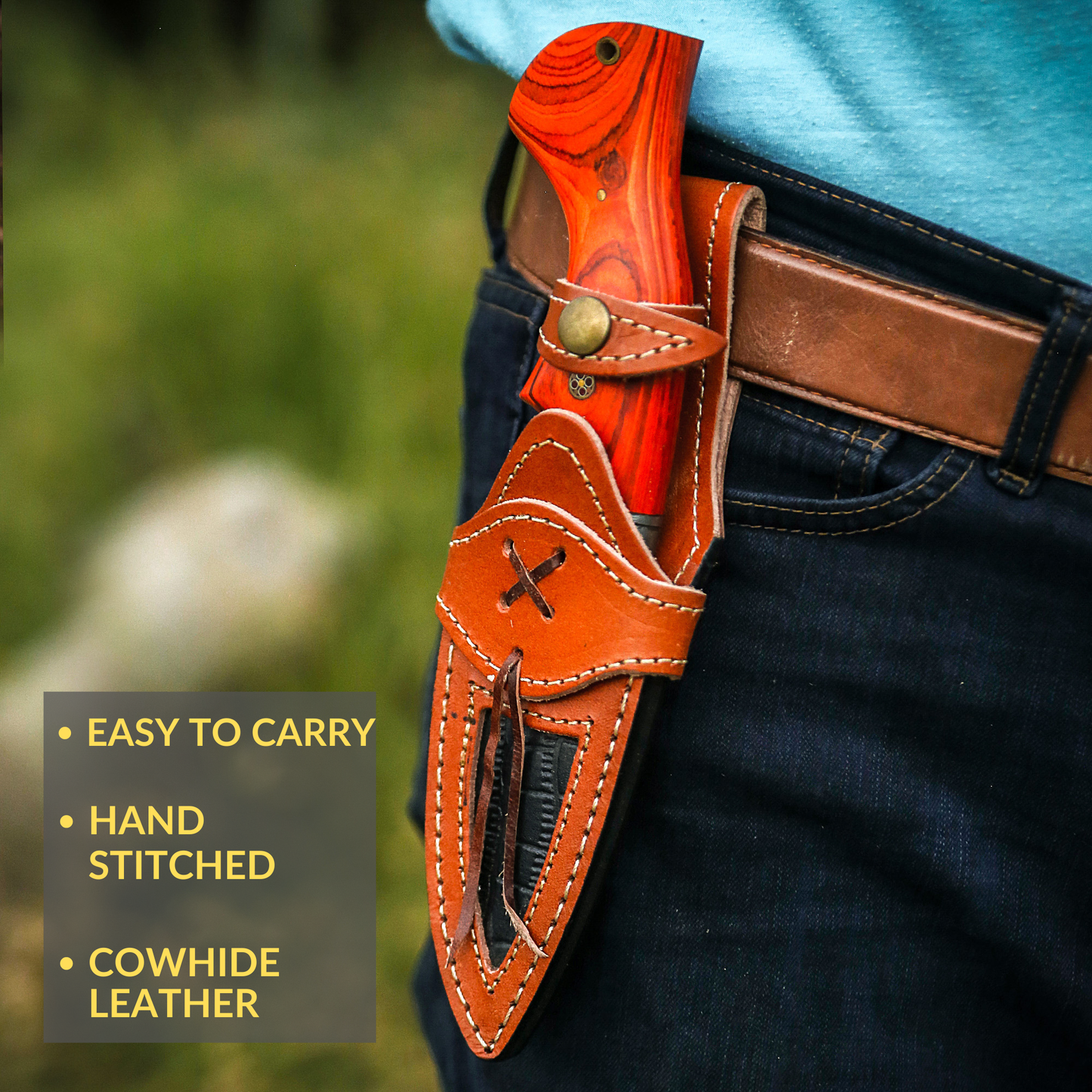 10' Handmade damascus steel knife with leather sheath