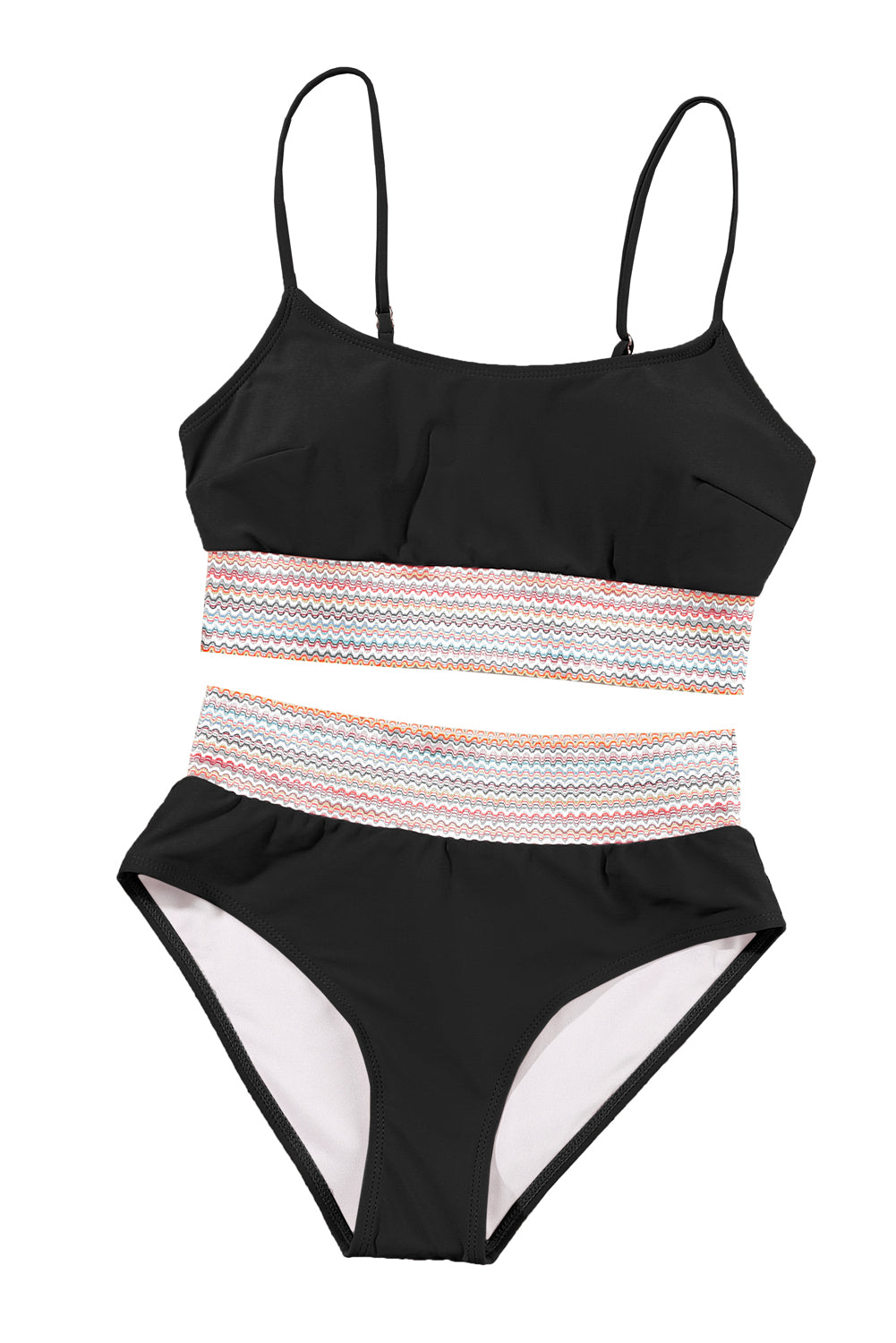 Sky Blue Striped Patchwork Spaghetti Strap High Waist Bikini Swimsuit