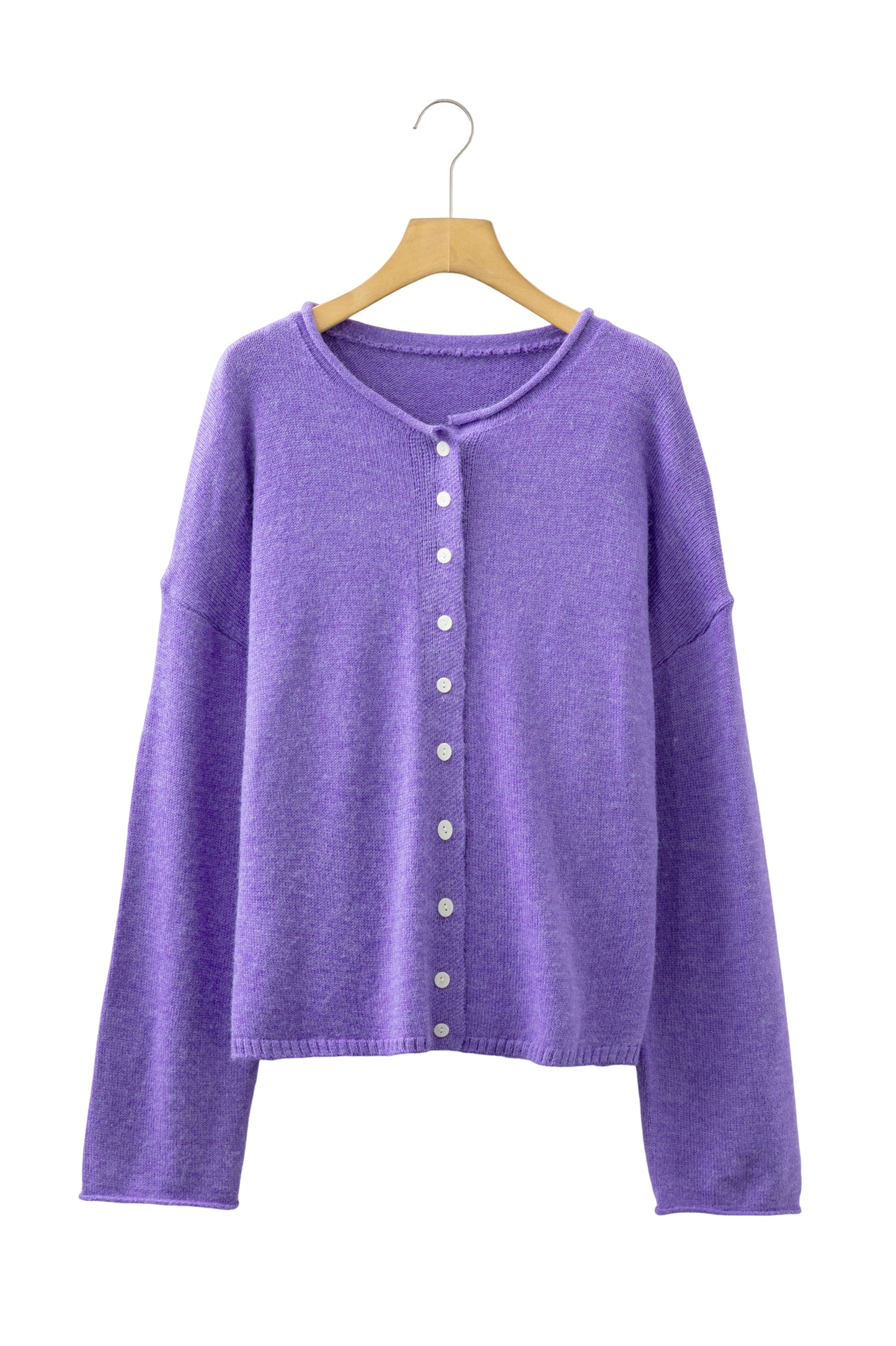 Bright Green Solid Color Knit Button Drop Shoulder Sweater Cardigan