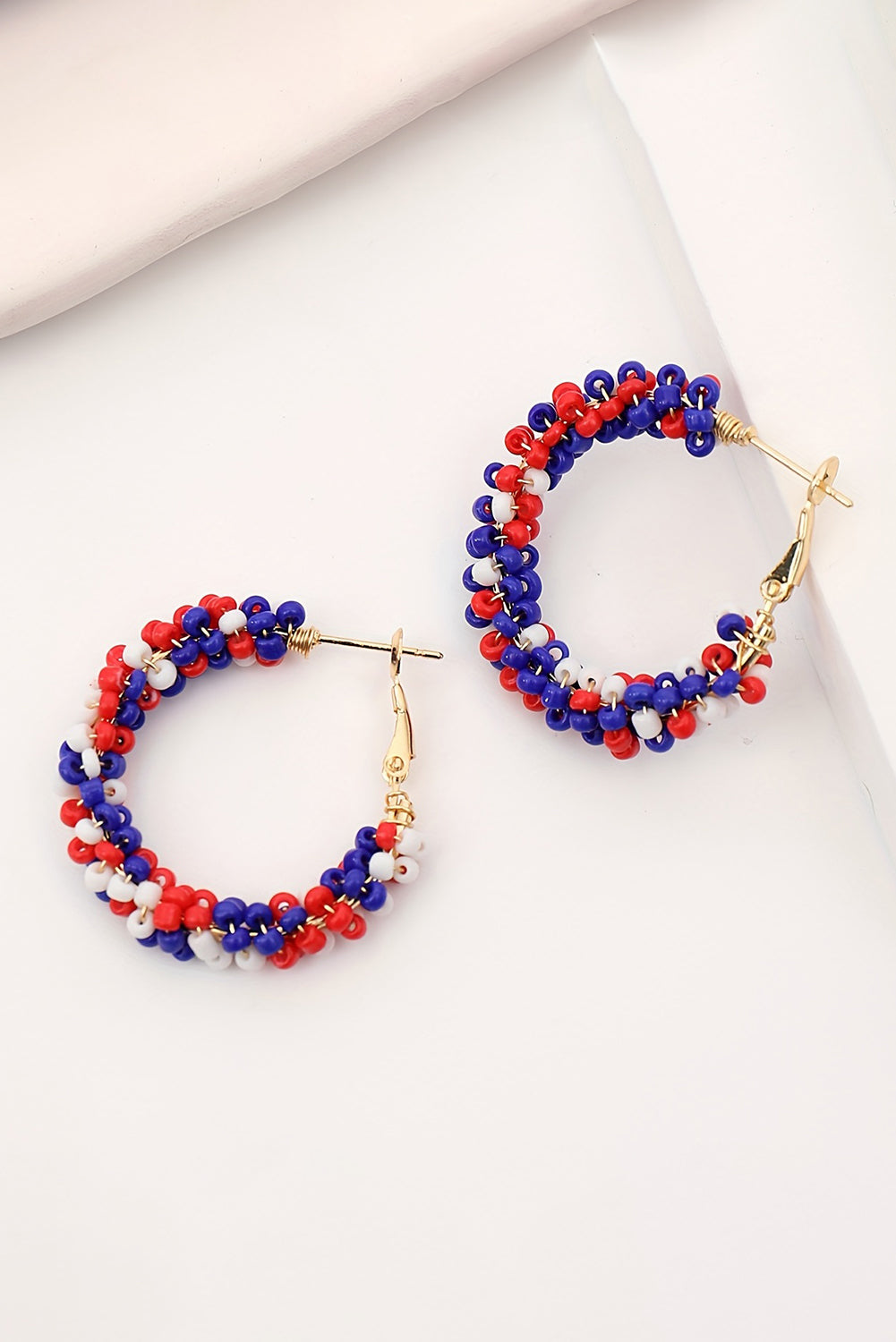 Fiery Red Flag Day Beaded Hoop Earrings