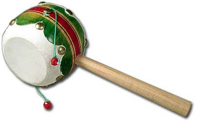 Leather Tambourine Spin Drum Toy Mexico 3.5" Wooden Toy