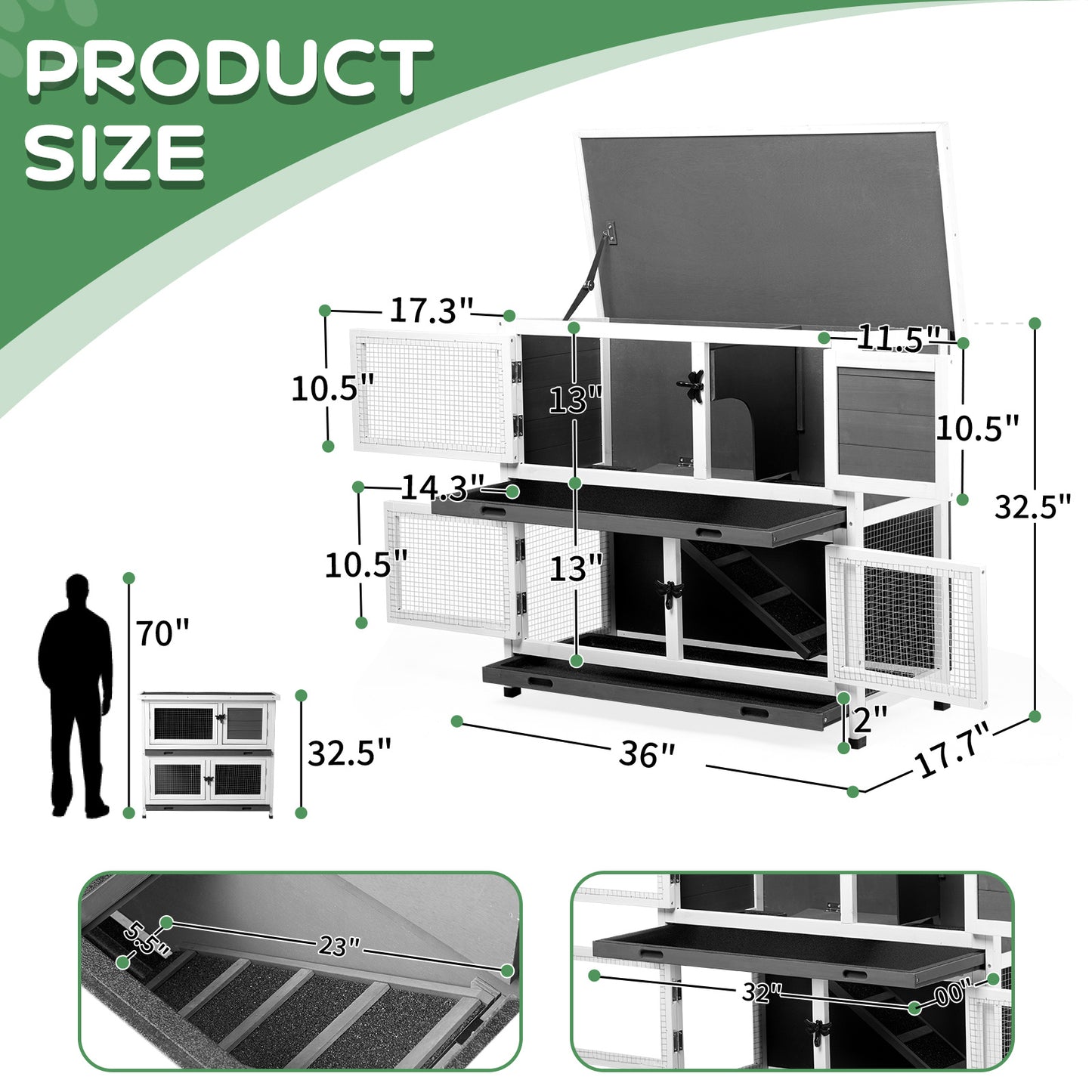 Upper And Lower 2 Floors With Tray Grey Cedar, Chicken And Rabbit Cage