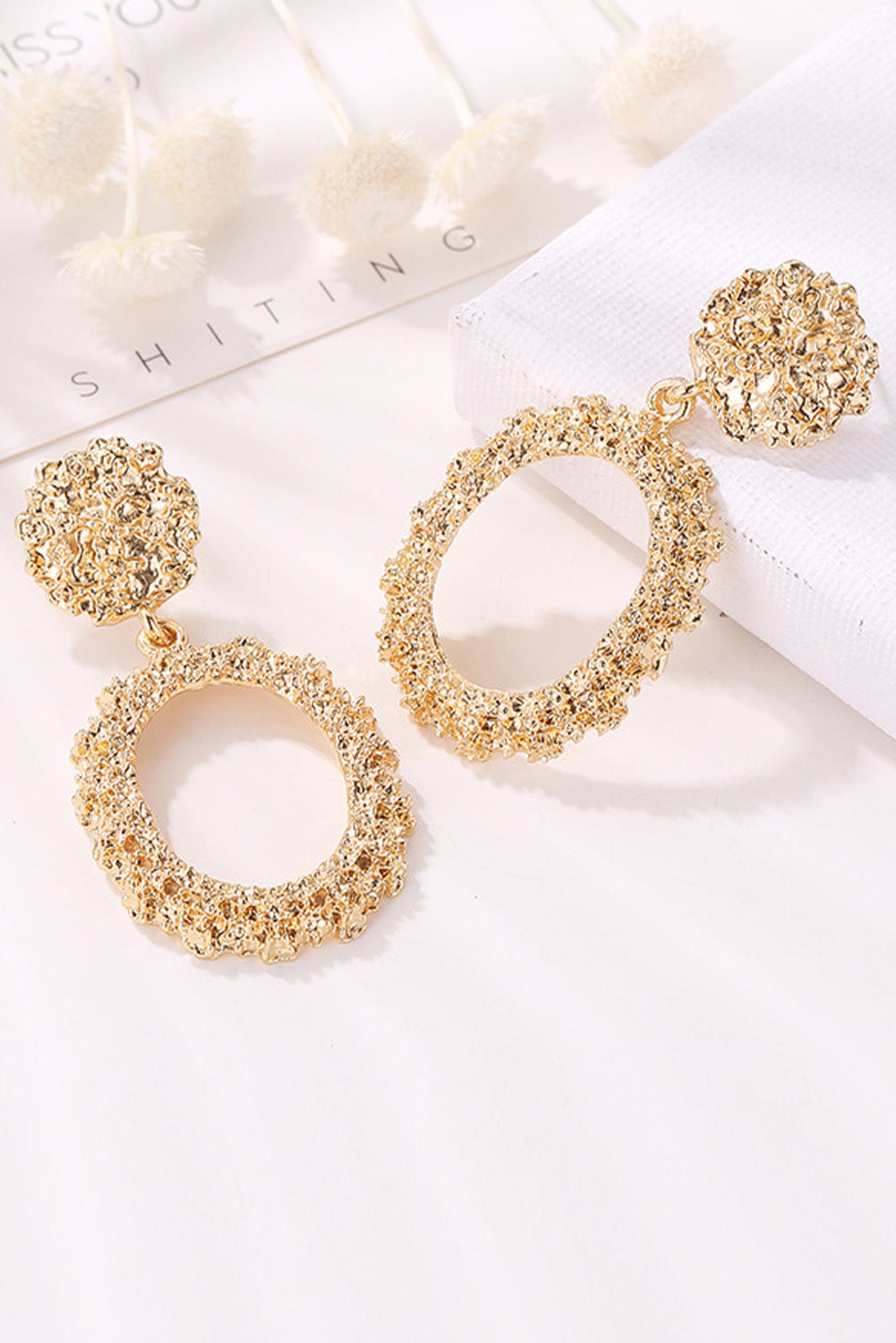 Gold Glittering Circle Dangle Earrings