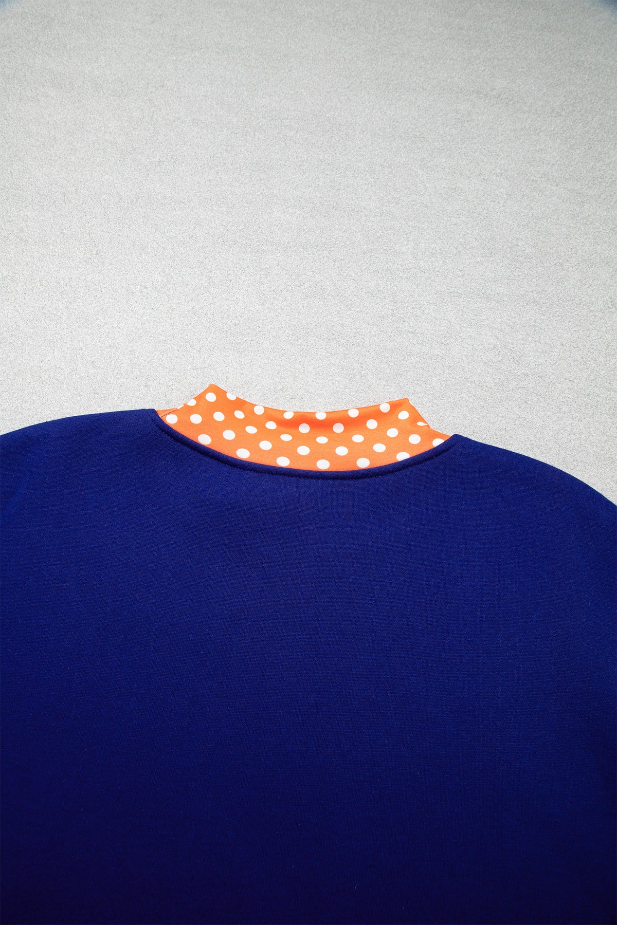 Grapefruit Orange Polka Dot Letter Print Contrast Trim Mock Neck Sweatshirt