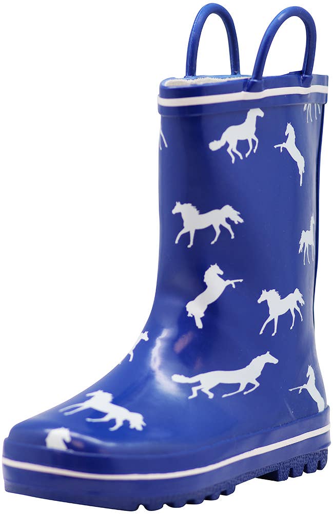 Norty Toddlers Boys Girls Rain Boots- Royal Horse