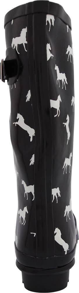 Norty Womens Mid Calf 11" Rain Boot 40854 Horse/Black Glossy