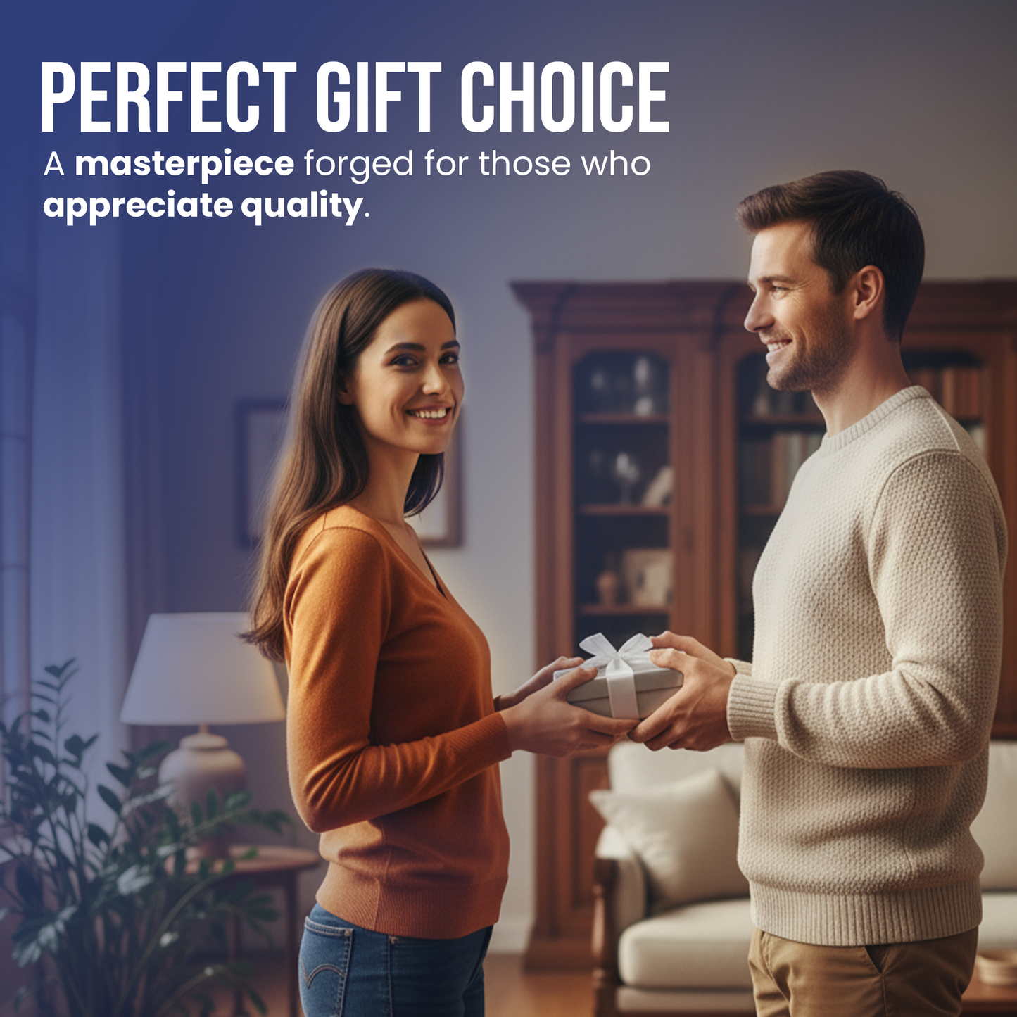 9.5' Grooved handle Damascus knife with leather sheath