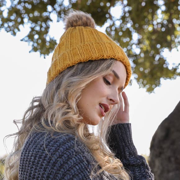 Winter-Ready Ribbed Faux Fur Beanie