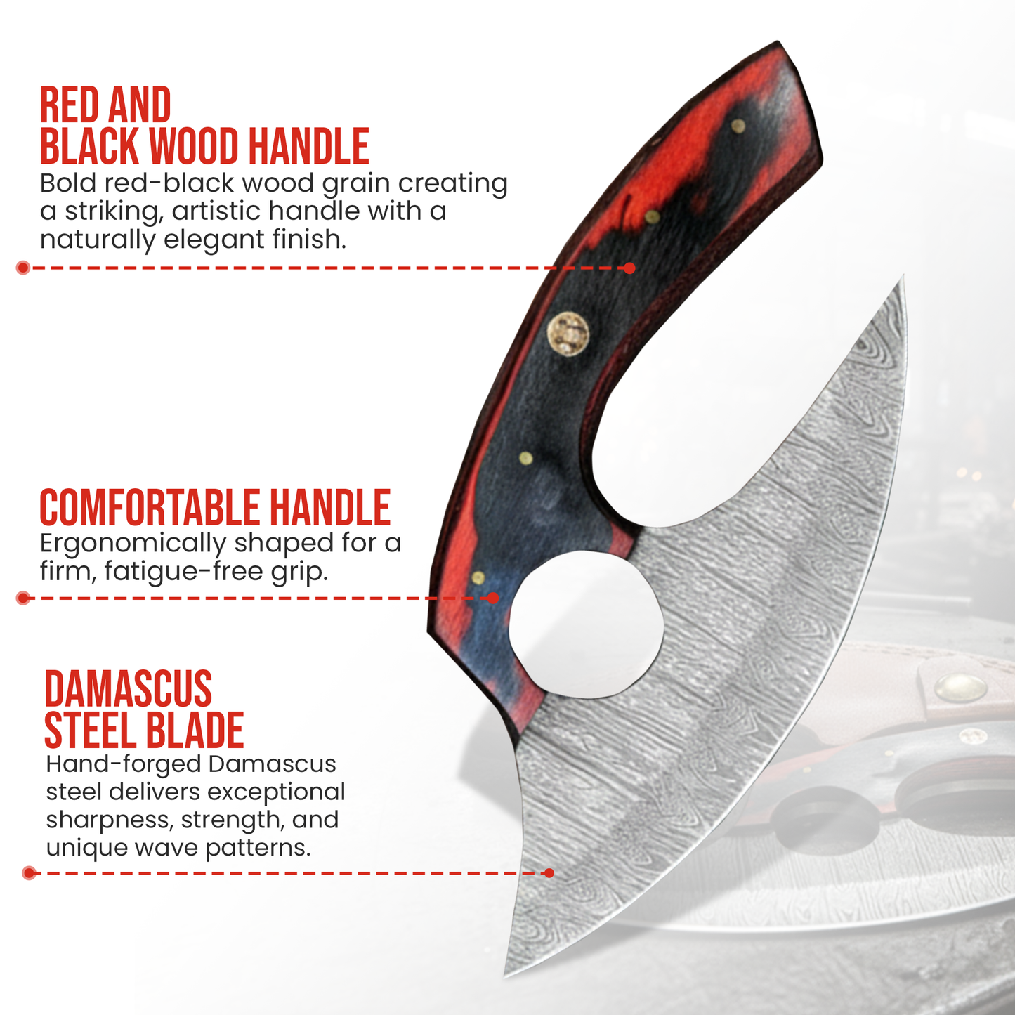 Handmade damascus Ulu knife with leather sheath