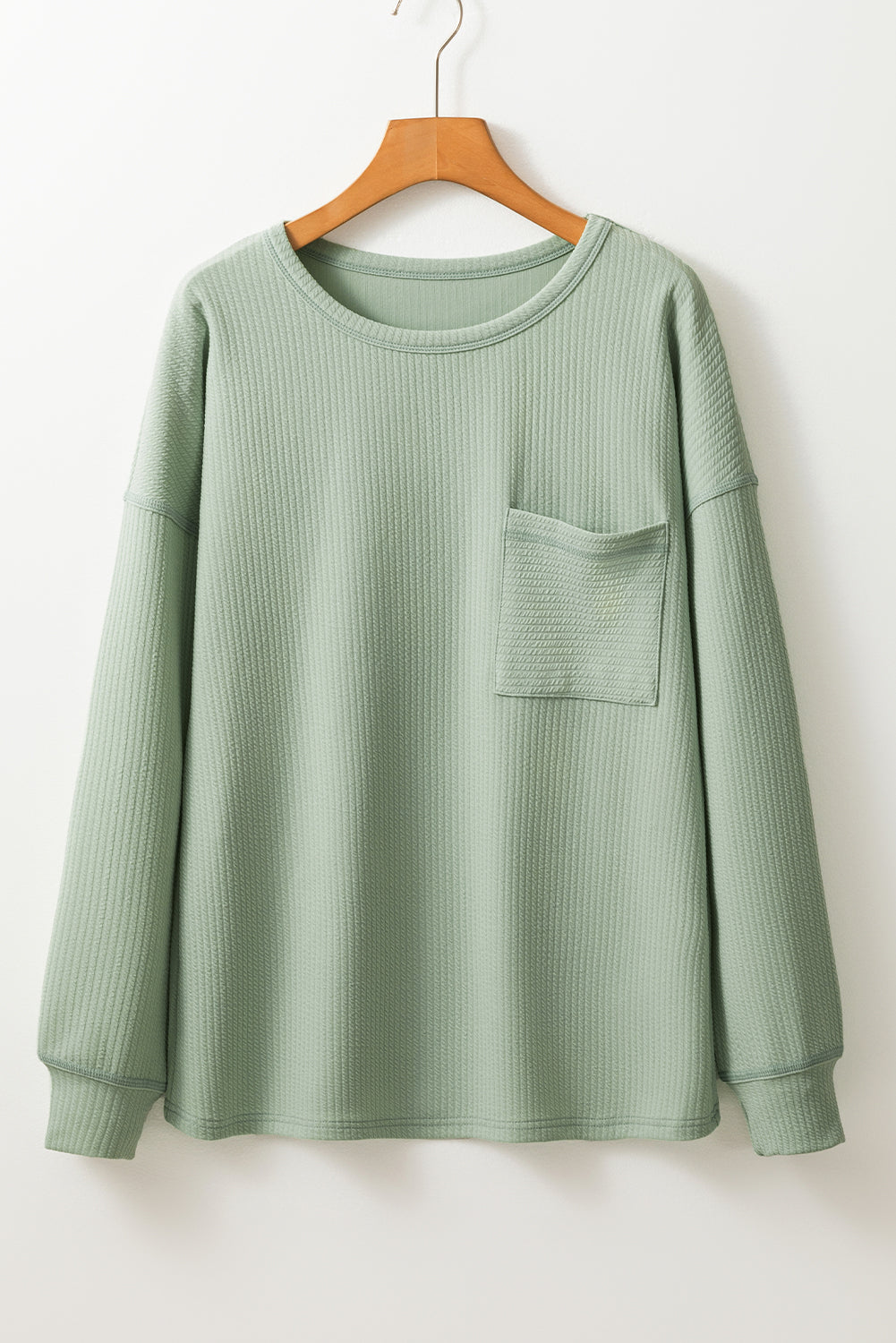 Apricot Solid Color Corded Drop Shoulder Long Sleeve Top