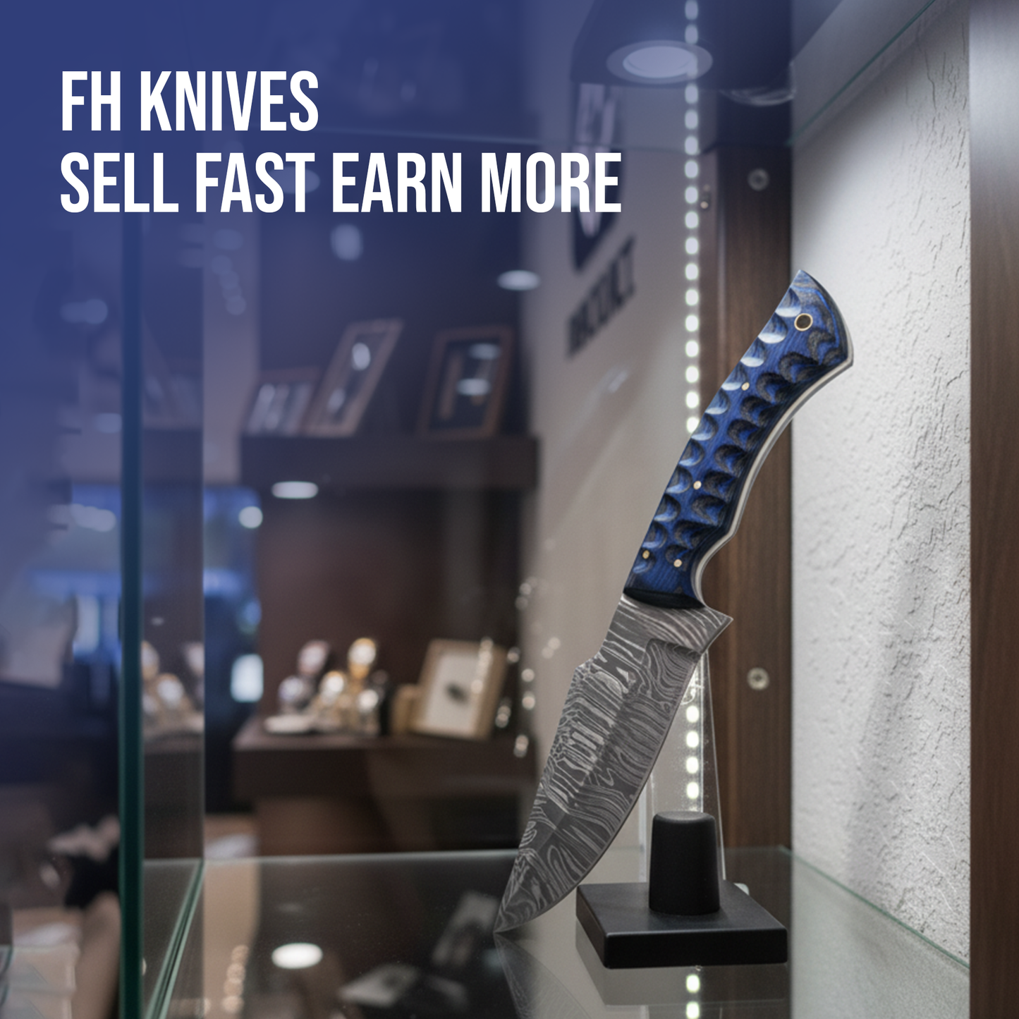 9.5' Grooved handle Damascus knife with leather sheath