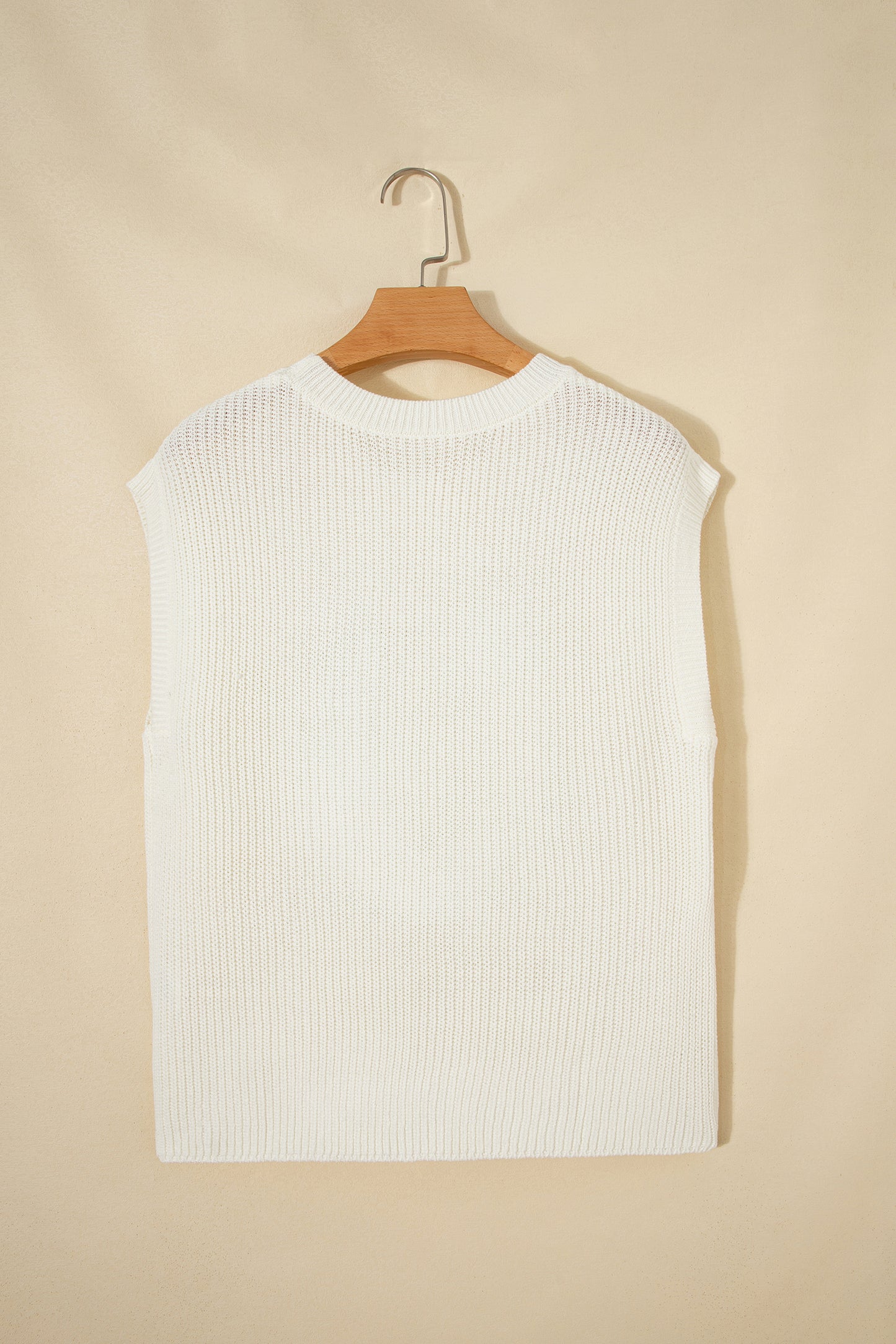 White Crochet Horseshoe Short Sleeve Knit Sweater