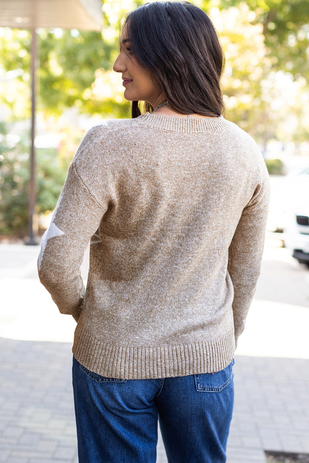 Gray Star Pattern Drop Shoulder Sweater