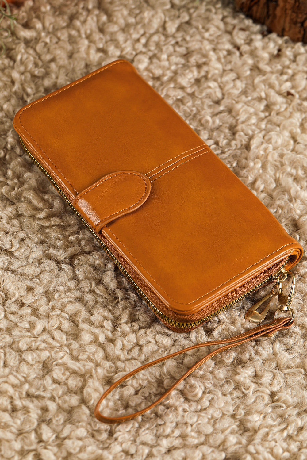 Cinnamon Faux Leather Zip Around Long Wristband Wallet