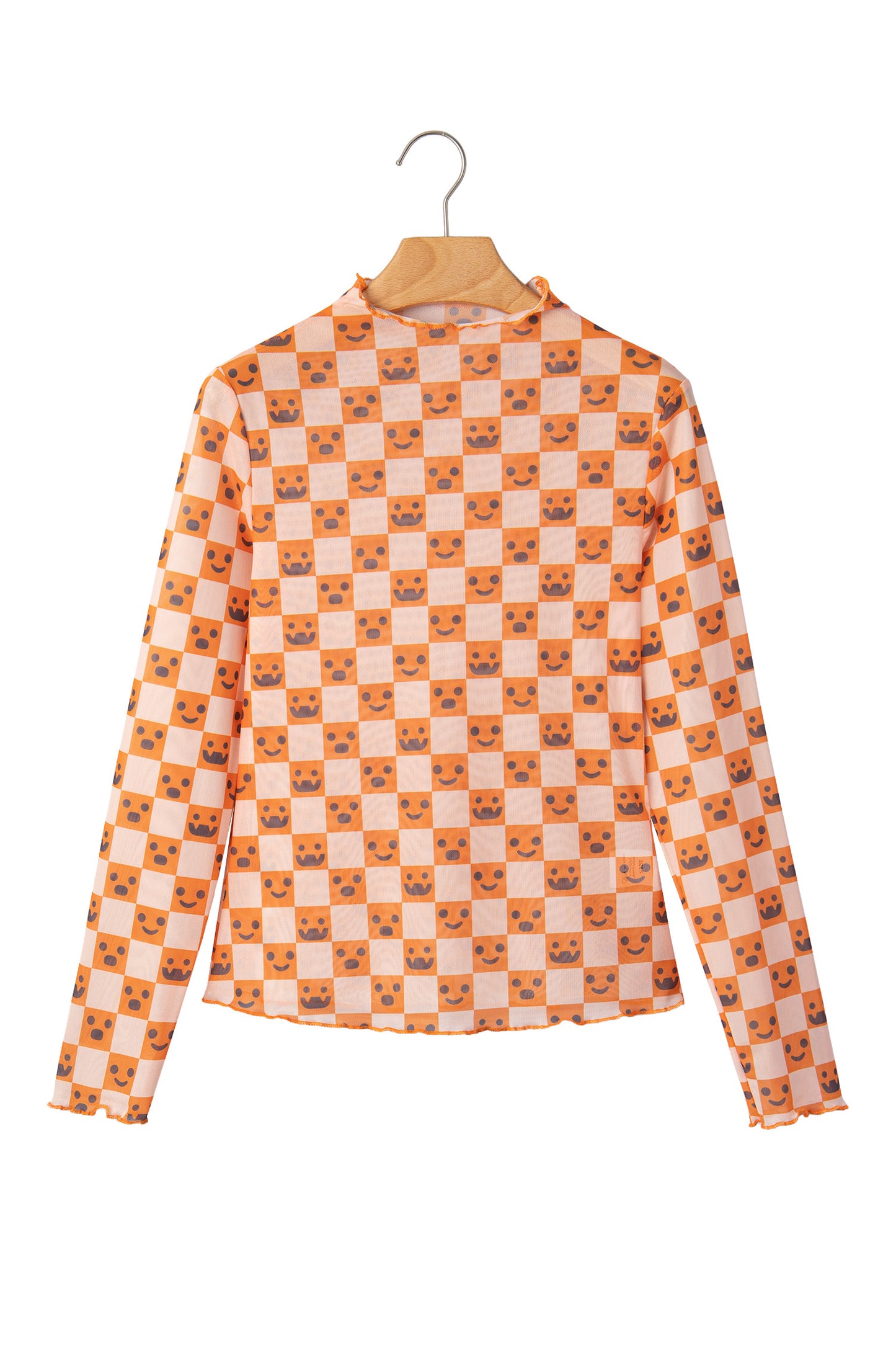 Orange Abstract Halloween Pattern Long Sleeve Stand Neck Shift Blouse