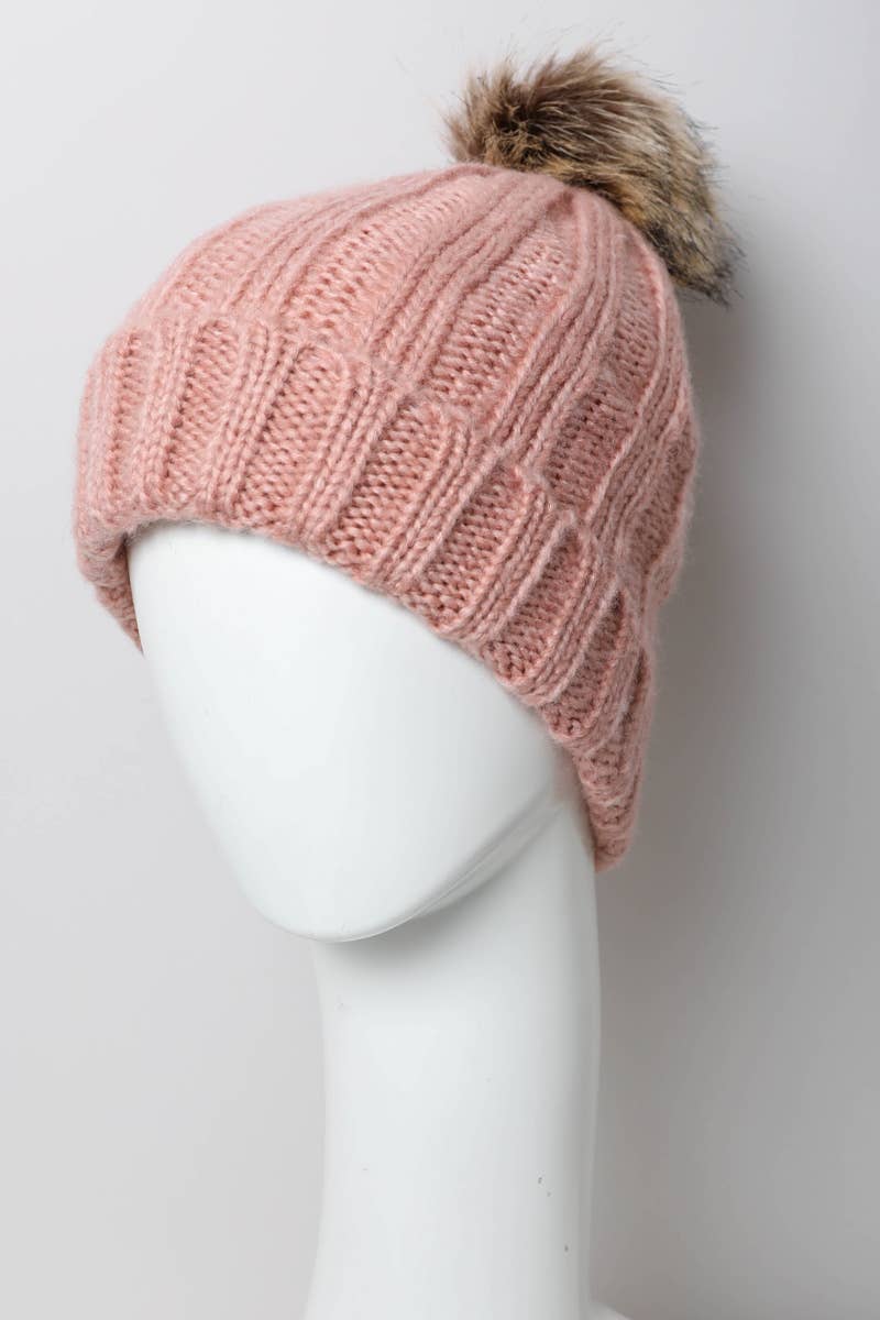 Winter-Ready Ribbed Faux Fur Beanie