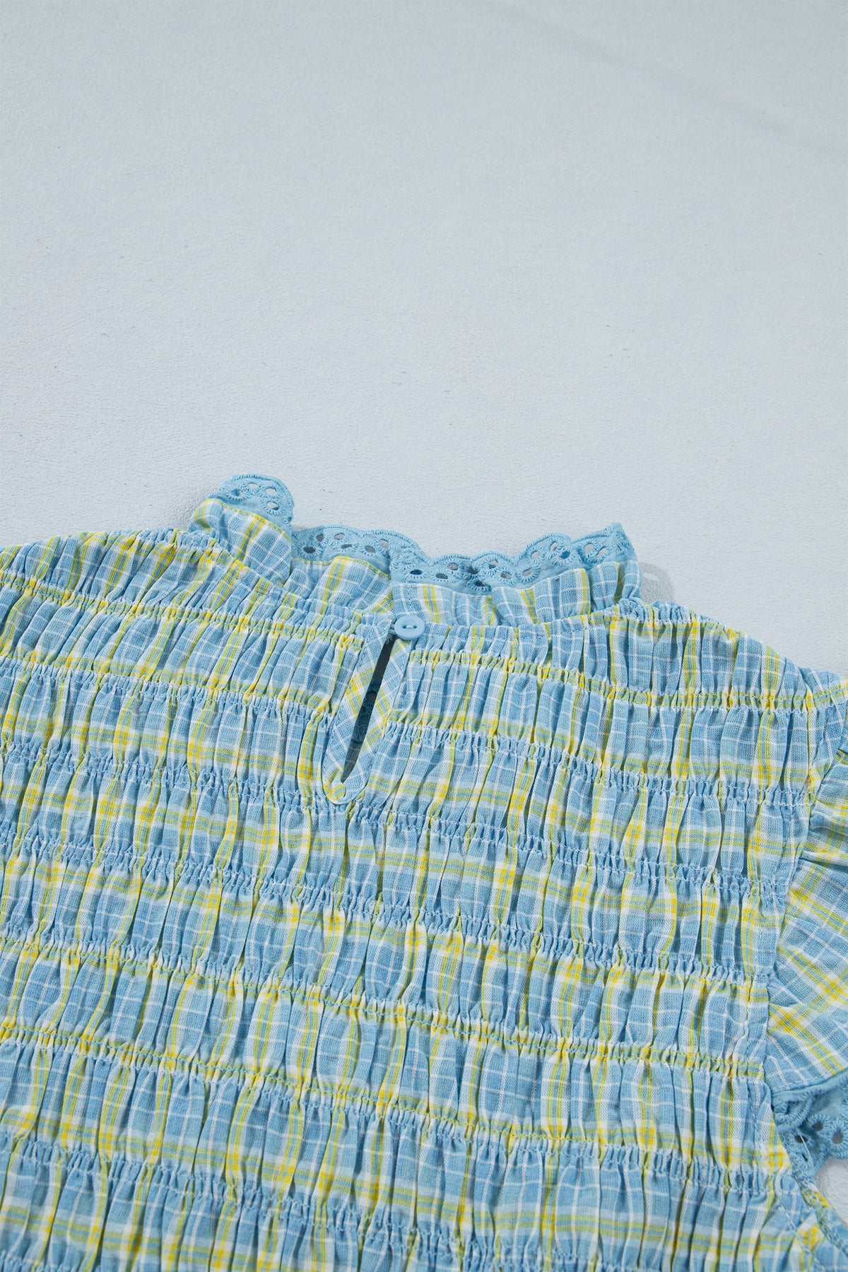 Multicolour Gingham Smoked Lace Trim Tank Top