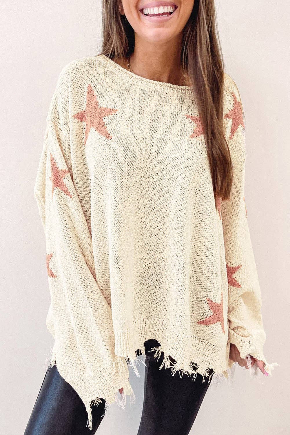 Starry Long Sleeve Raw Hem Sweater