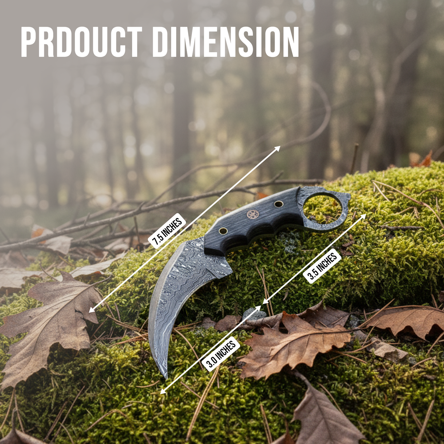 7.5' Handmade damascus steel knife with leather sheath