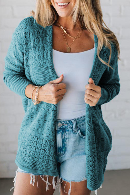 Jet Stream Mix Pattern Hollowed Knit Open Front Cardigan