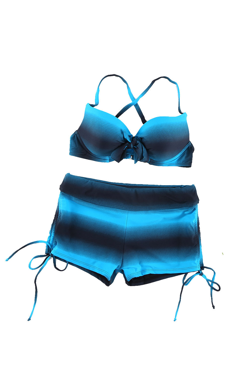 Blue Black Ombre Shading Push Up Bikini and Boardshort