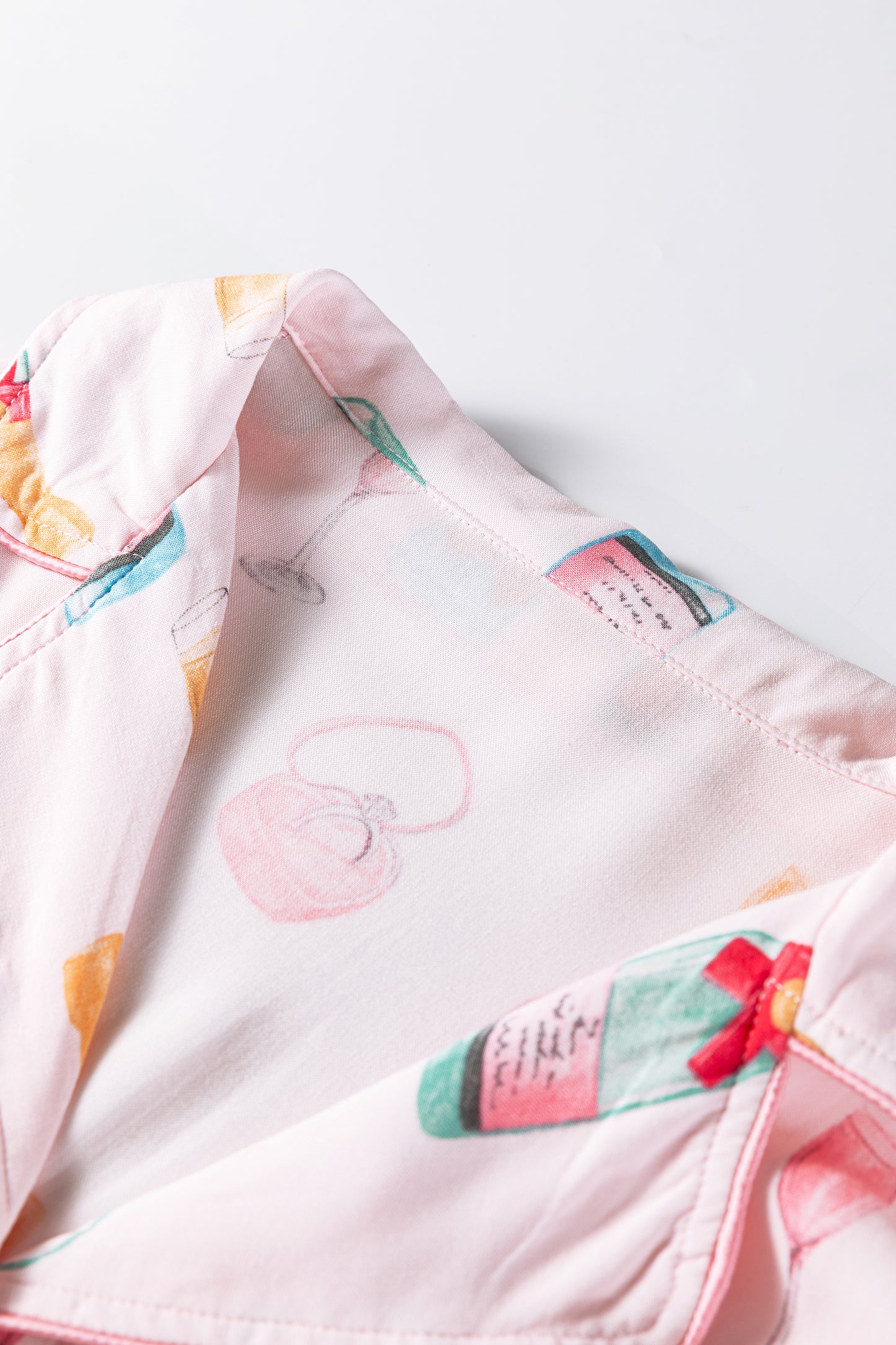 Color black Christmas Wine Glass Print Bow Knot Two Piece Pajama Set