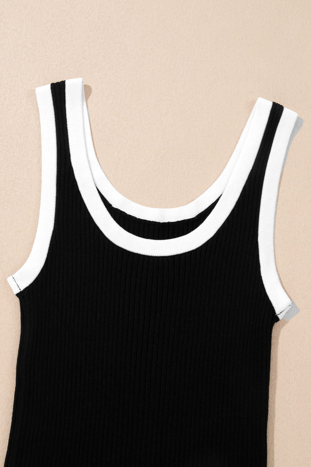 Blue Colorblock Edge Ribbed Knit U Neck Tank Top