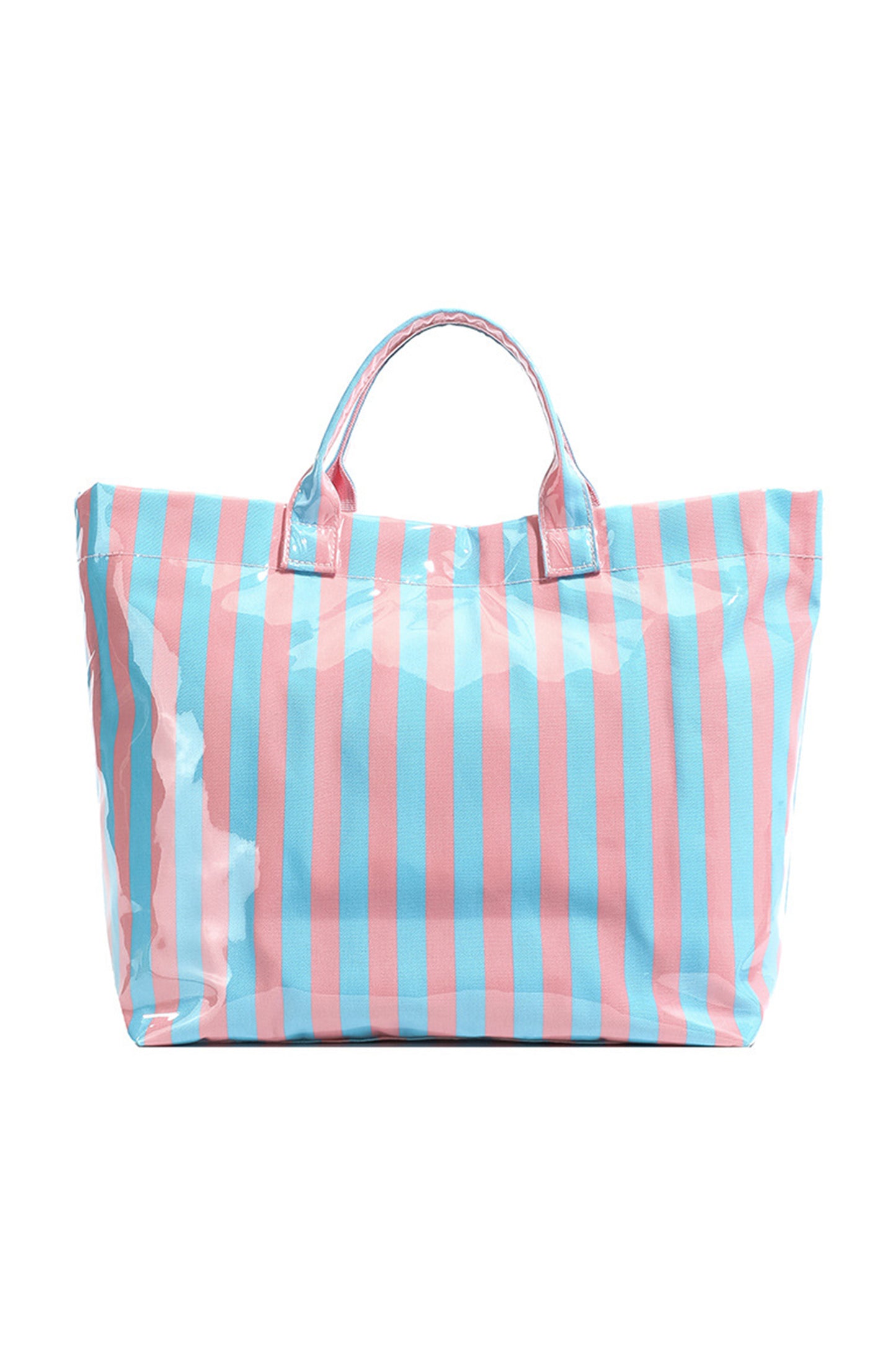 Blackish Green Glossy Striped Vinyl Large Tote Bag