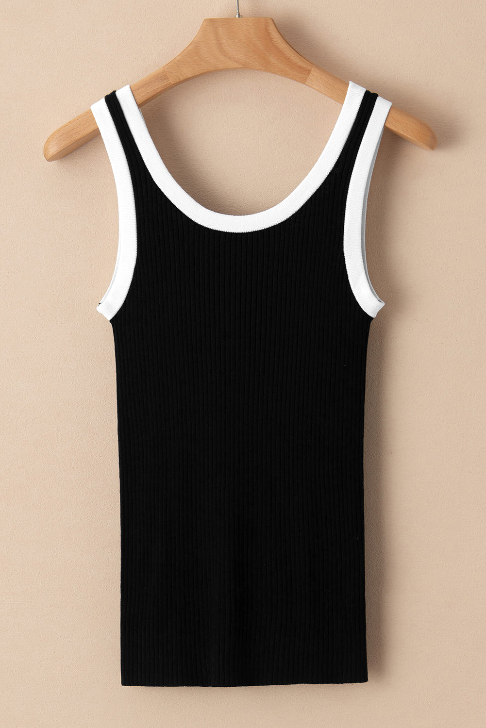 Blue Colorblock Edge Ribbed Knit U Neck Tank Top