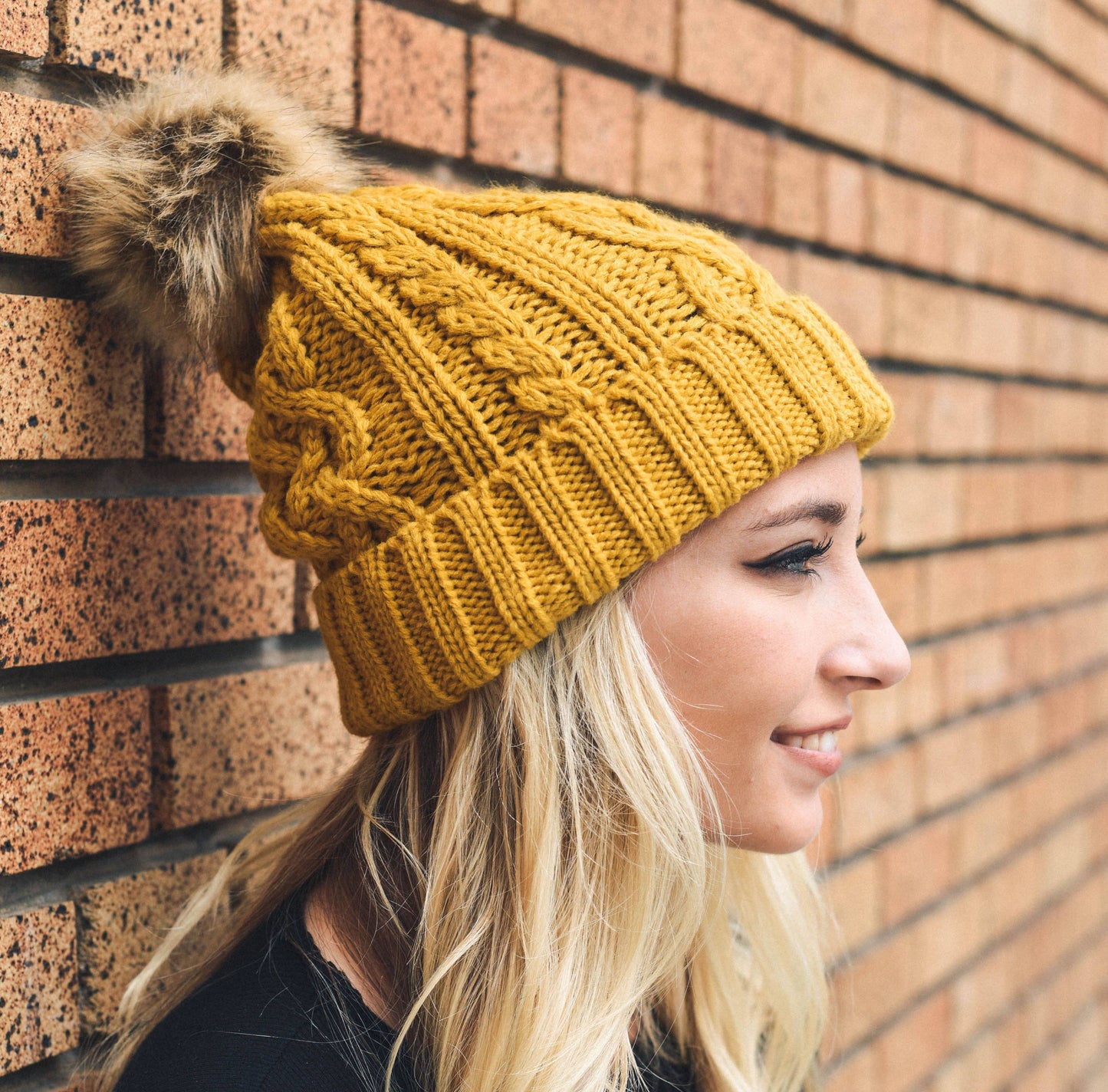 Cable Knit Beanie With Faux Fur Pom - Styled for Panache ❄️