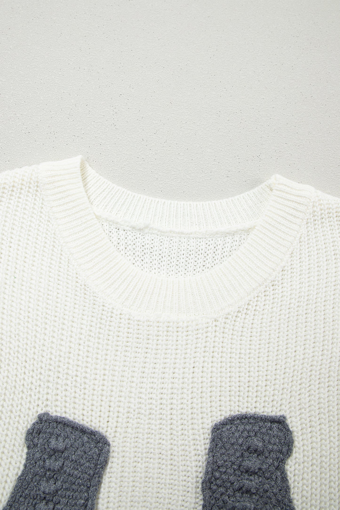 White Crochet Horseshoe Short Sleeve Knit Sweater