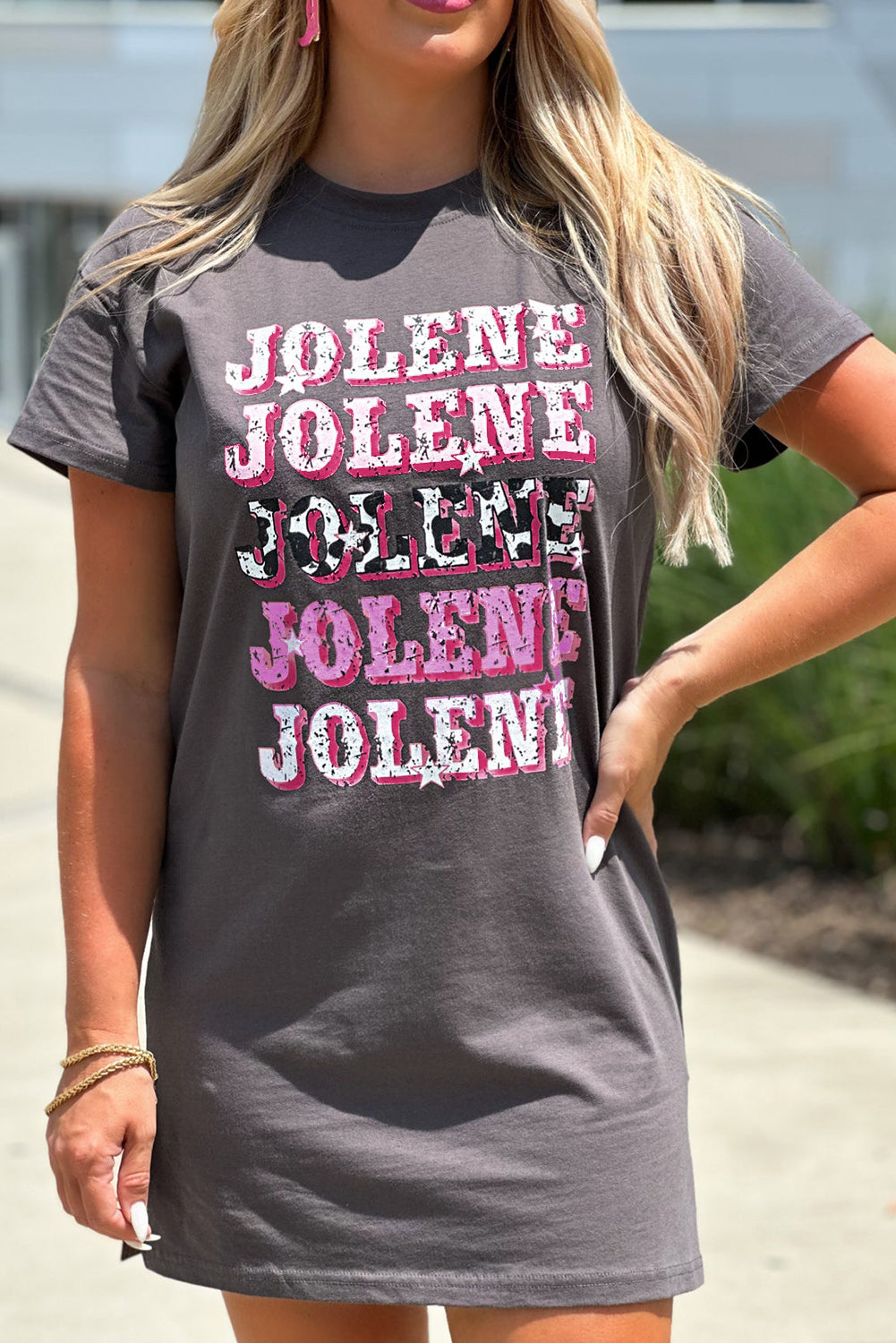 Dark Grey JOLENE Graphic Crewneck Tunic T Shirt