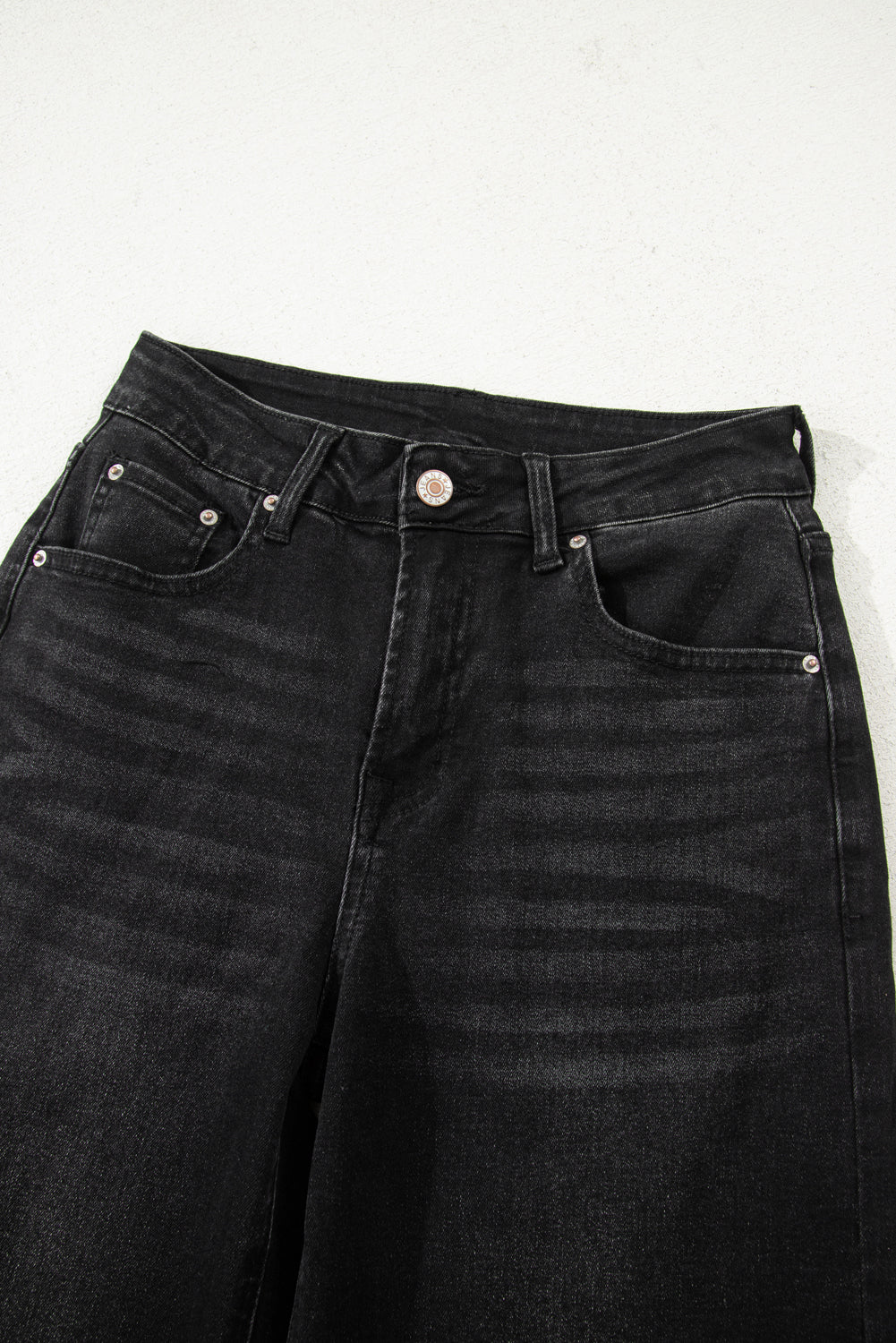 Navy Blue Raw Hem Straight Leg Loose High Waist Jeans