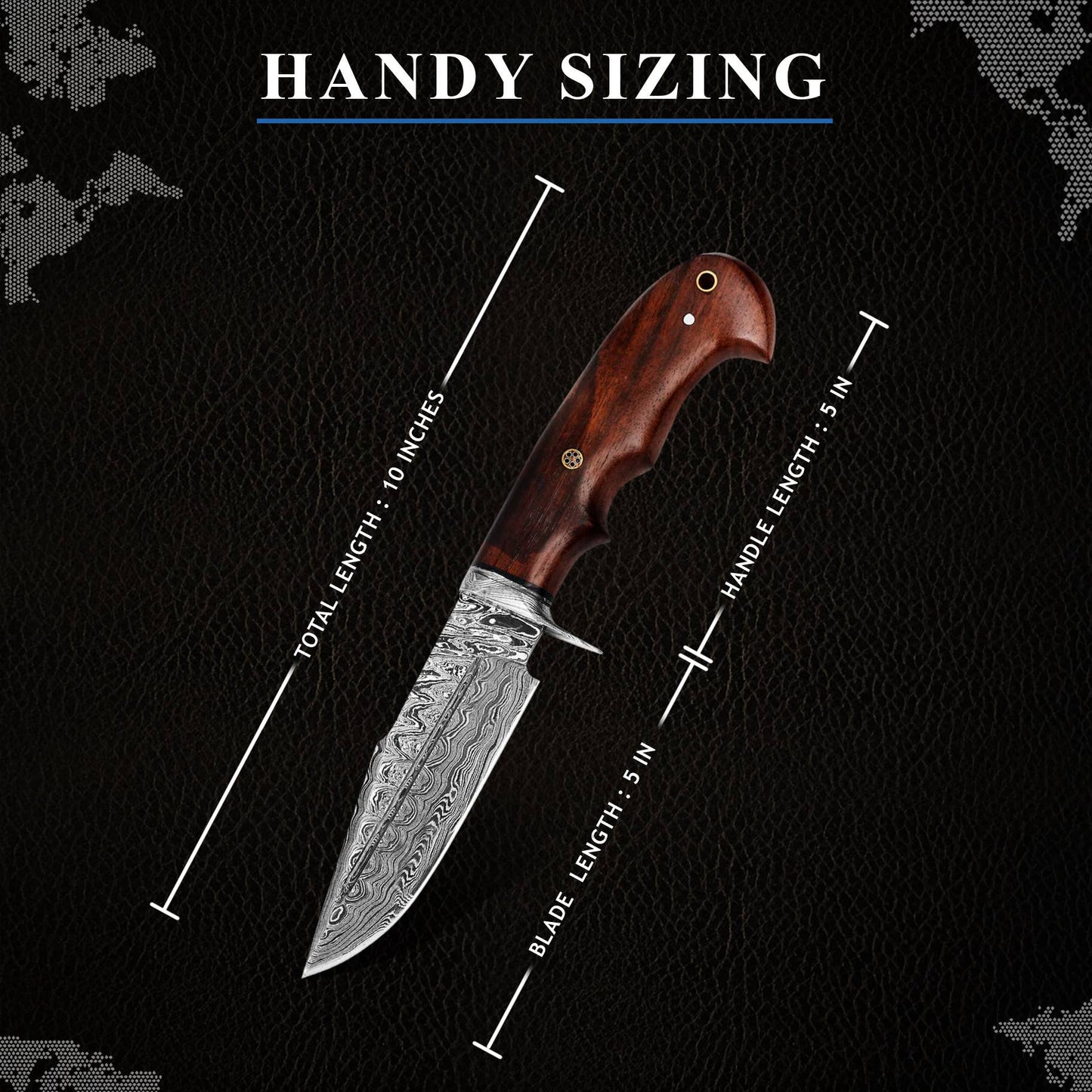 10' Handmade damascus steel knife with leather sheath