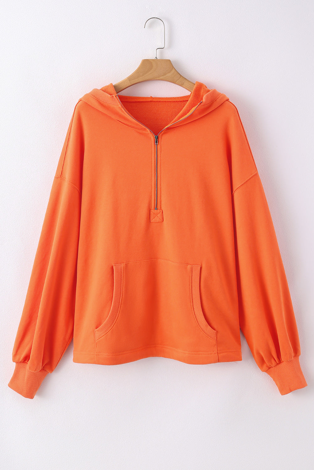 Bonbon Solid Kangaroo Pocket Half Zipper Oversized Hoodie