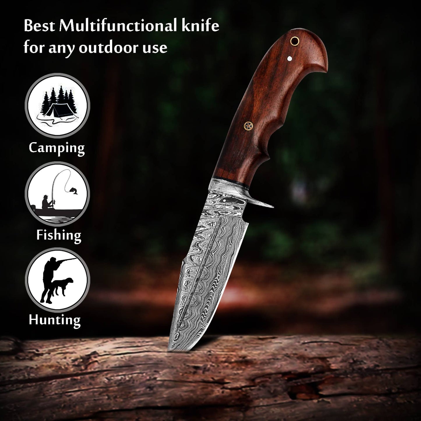 10' Handmade damascus steel knife with leather sheath