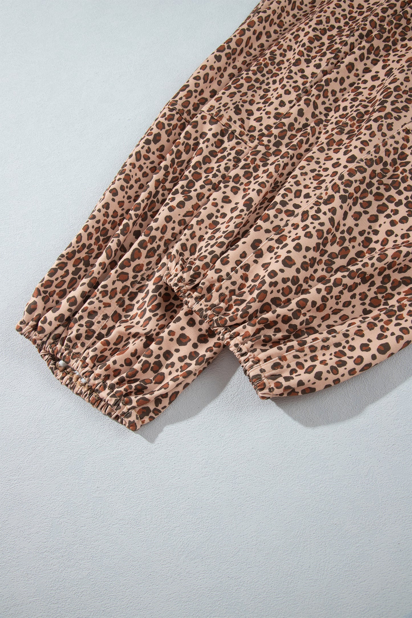 Khaki Leopard Print Drawstring Waist Patch Pockets Pants