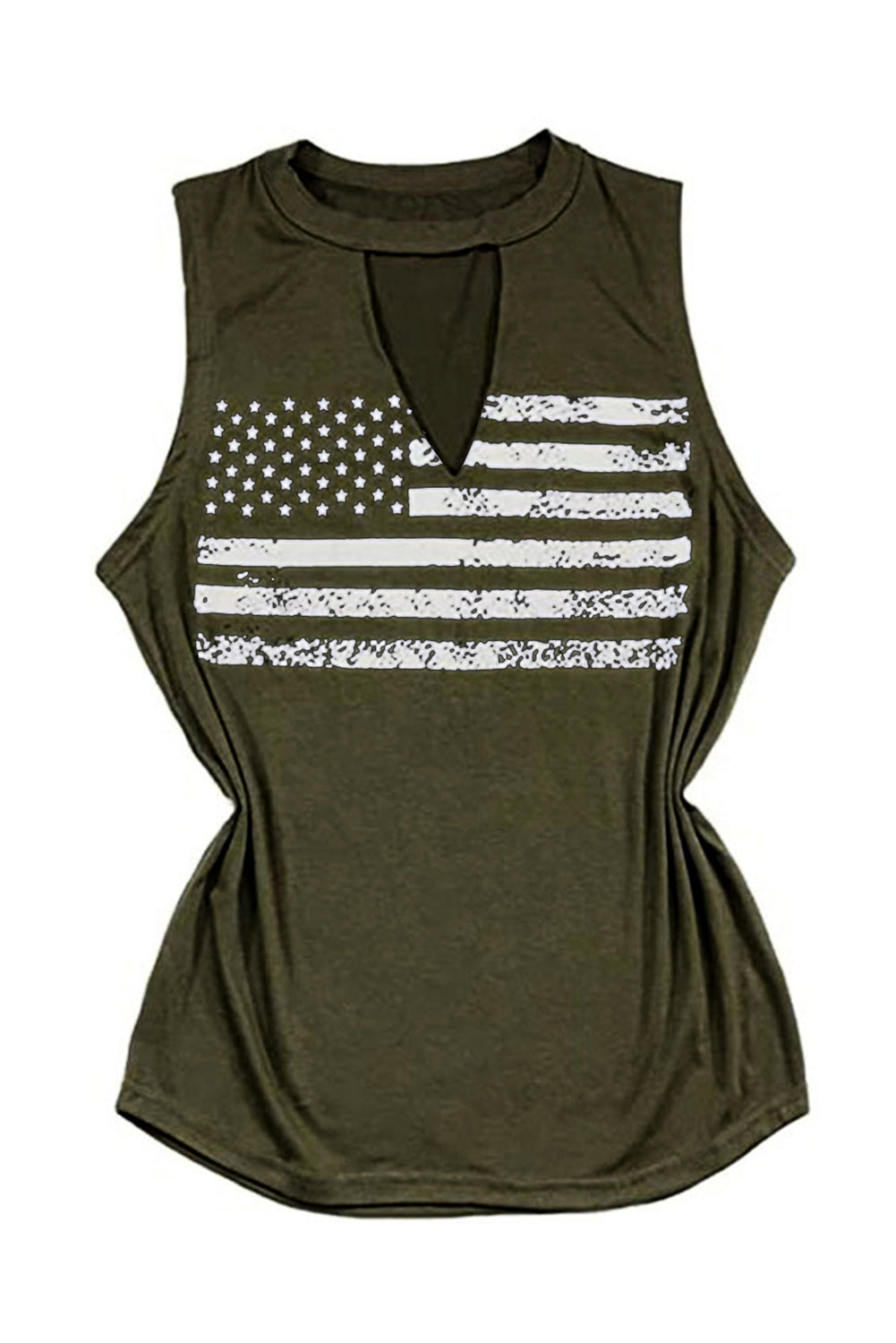 Green Cutout American Flag Print Tank Top