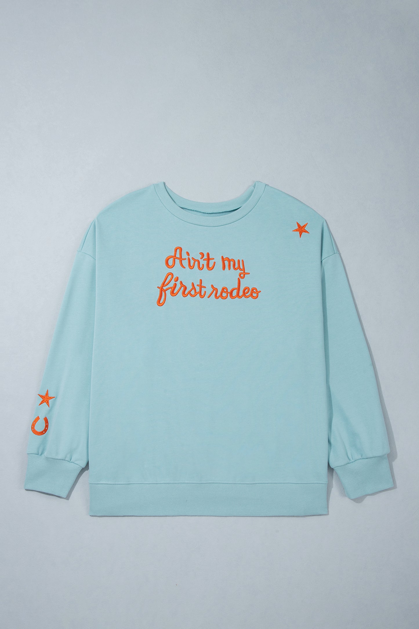 Haze Blue Letter Print Round Neck Loose Fit Long Sleeve Plus Size Sweatshirt