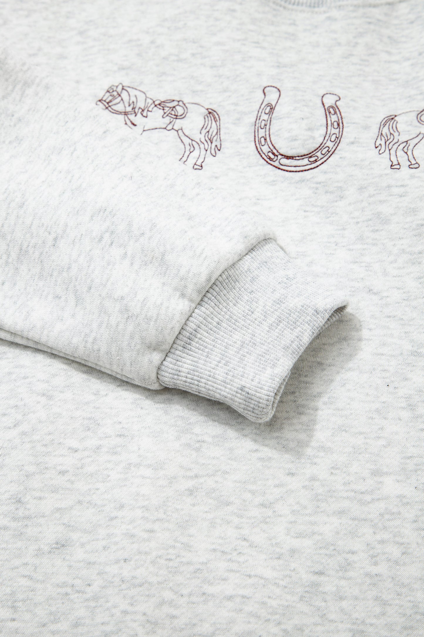 Light Grey Western Print Embroidered Casual Sweatshirt
